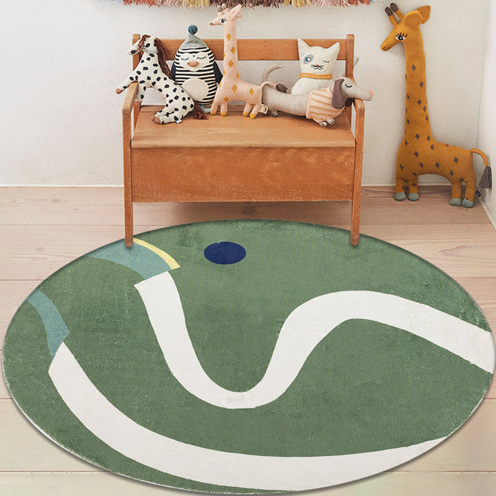 BowLift | Green and White Abstract Carpet Polyester Modern Carpet Pet Friendly Washable Non Slip Runner for Living Room