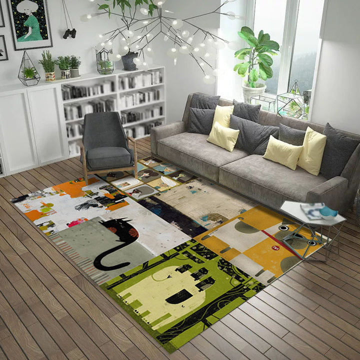 BowLift | Multicolor Abstract Carpet Polyester Industrial Carpet Pet Friendly Washable Non-Slip Rug for Living Room
