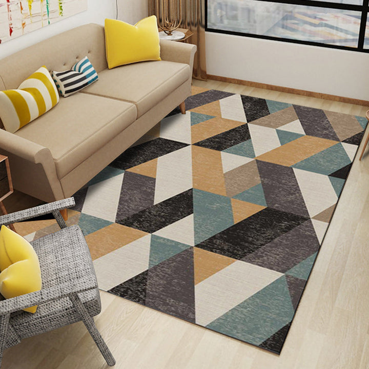 Modernist Geometric Pattern Rug Multicolor Polyester Rug Non-slip Pet-friendly Washable Rug for Living Room | Bowlift