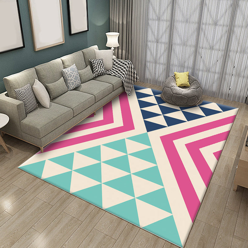 Multicolored living room rug Simple geometric pattern rug Polyester Washable Non-slip backing Pet-friendly rug | Bowlift