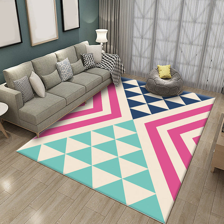 Multicolored living room rug Simple geometric pattern rug Polyester Washable Non-slip backing Pet-friendly rug | Bowlift