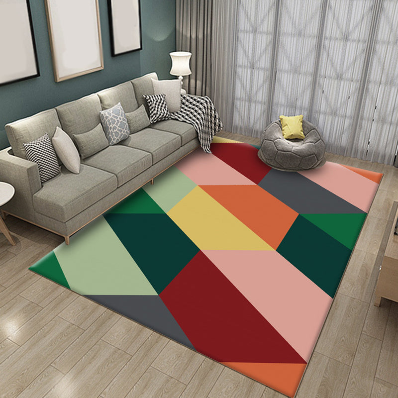 Multicolored living room rug Simple geometric pattern rug Polyester Washable Non-slip backing Pet-friendly rug | Bowlift