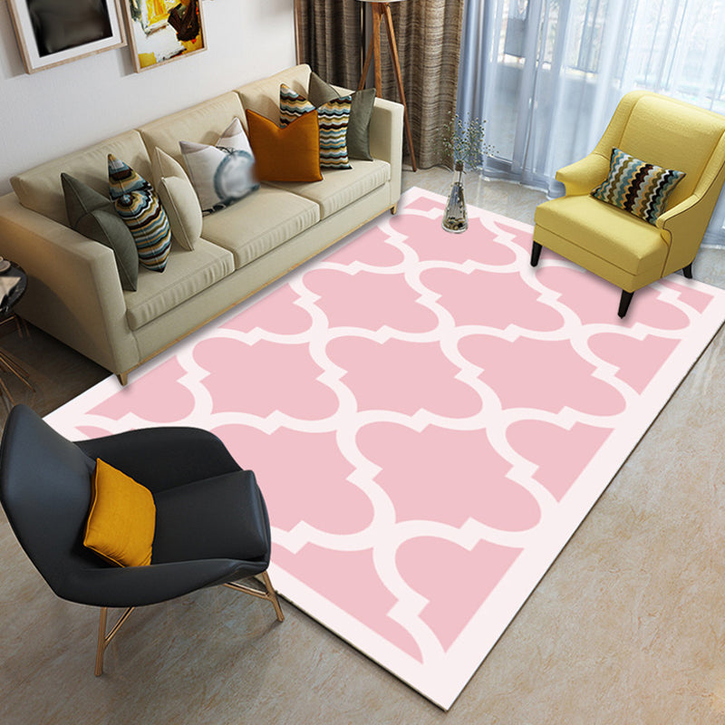 Modernist Geometric Ogee Pattern Rug Multicolor Polyester Rug Non-Slip Pet-Friendly Washable Rug for Living Room | Bowlift
