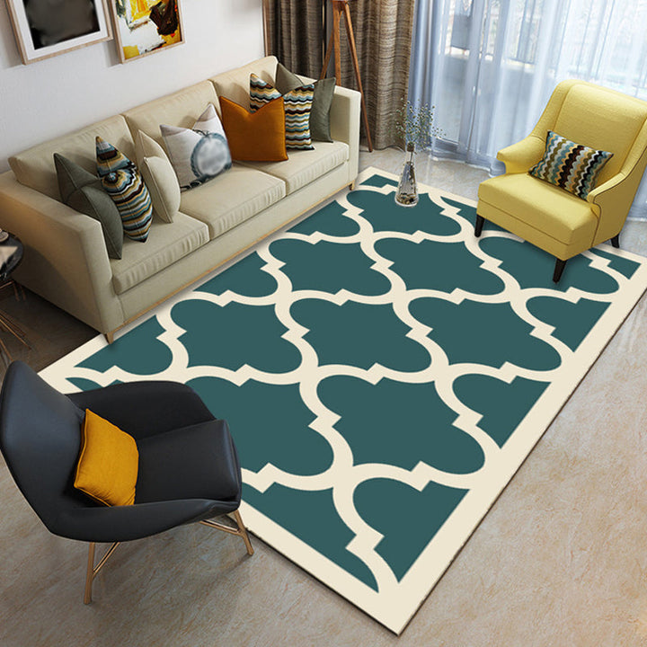 Modernist Geometric Ogee Pattern Rug Multicolor Polyester Rug Non-Slip Pet-Friendly Washable Rug for Living Room | Bowlift