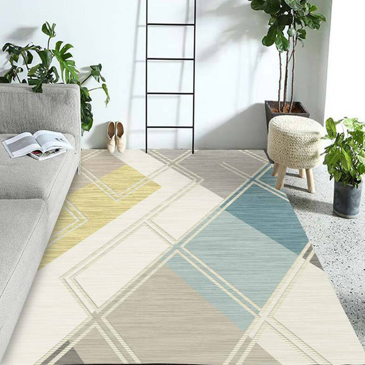 Multicolored geometric patterned rug Polyester rug Pet-friendly Washable Non-slip rug for the living room | Bowlift