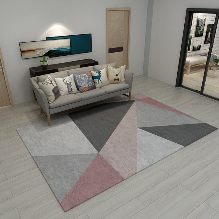 Modern geometric patterned rug Multi-colored polyester rug Non-slip pet-friendly washable rug for the living room | Bowlift