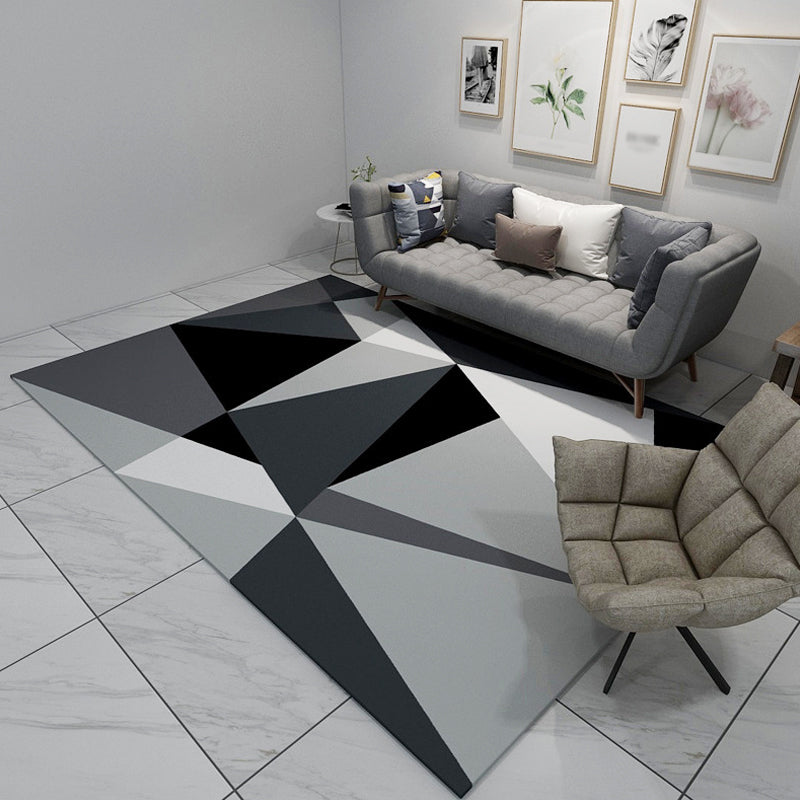 Modern geometric patterned rug Multi-colored polyester rug Non-slip pet-friendly washable rug for the living room | Bowlift
