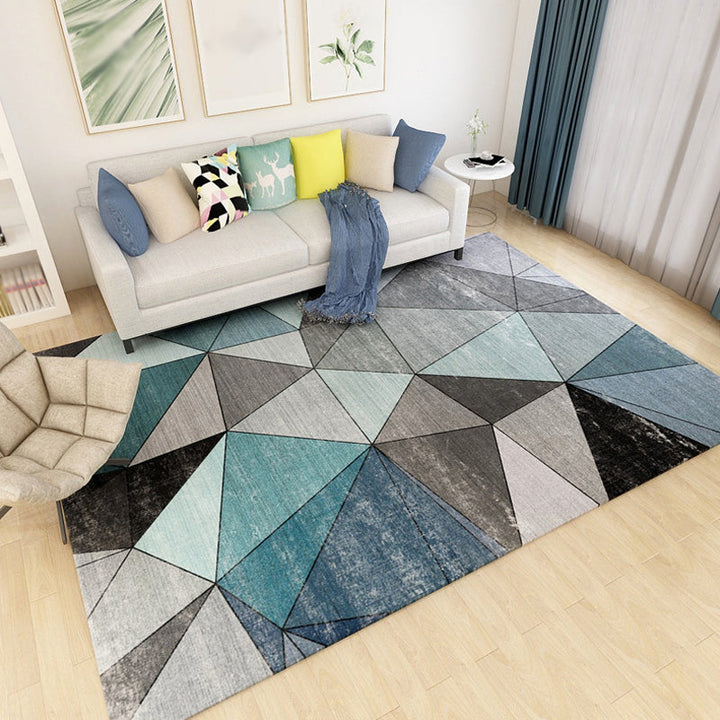 Modern geometric patterned rug Multi-colored polyester rug Non-slip pet-friendly washable rug for the living room | Bowlift