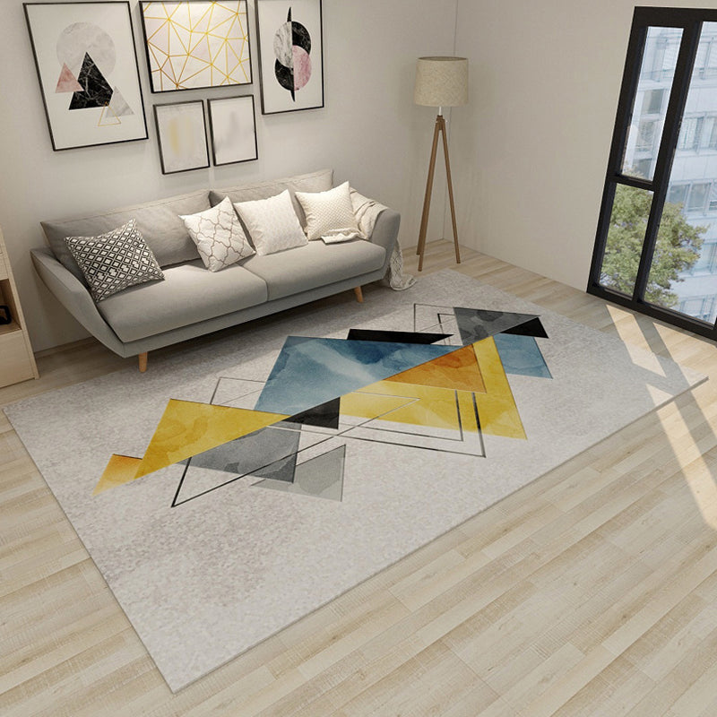 Modern geometric patterned rug Multi-colored polyester rug Non-slip pet-friendly washable rug for the living room | Bowlift