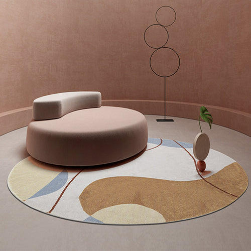 BowLift | Modernist Color Block Carpet Brown Polyester Carpet Non-Slip Pet-Friendly Washable Area Rug for Living Room