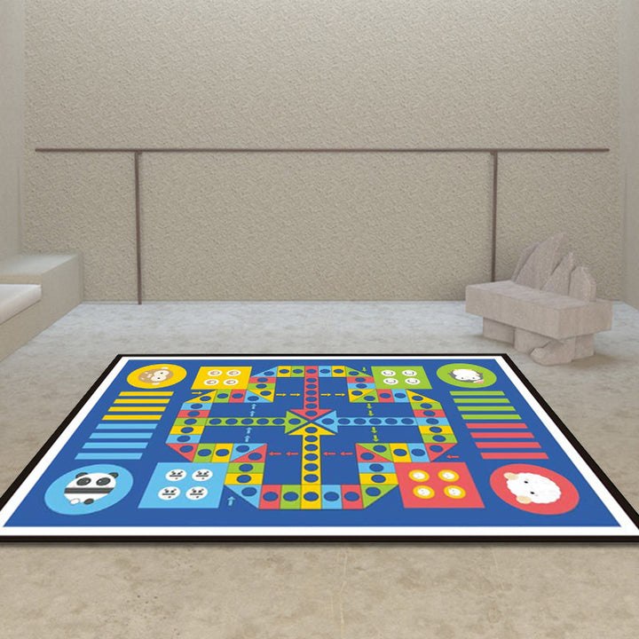 BowLift | Blue Children's Room Carpet Kids Chessboard Pattern Carpet Polyester Washable Non-Slip Backing Pet-Friendly Carpet