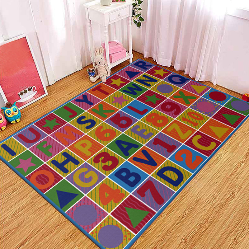 BowLift | Multicolored Letter Pattern Rug Polyester Kids Rug Pet Friendly Washable Non-Slip Rug for the Bedroom
