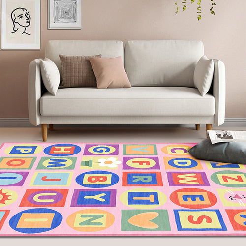 BowLift | Multicolor Kids Rug Letter Pattern Rug Polyester Washable Non-Slip Bottom Pet-Friendly Rug