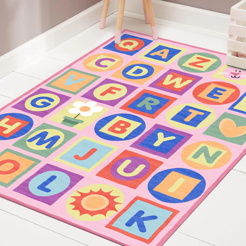 BowLift | Multicolor Kids Rug Letter Pattern Rug Polyester Washable Non-Slip Bottom Pet-Friendly Rug