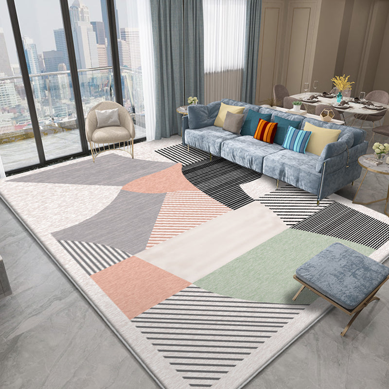 BowLift | Novelty Geometric Pattern Rug with Stripes Multicolor Polyester Rug Non-Slip Pet Friendly Washable Rug for Living Room