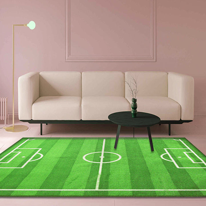 BowLift | Green Soccer Field Pattern Carpet Polyester Kids Carpet Pet Friendly Washable Non-Slip Area Rug for Bedroom