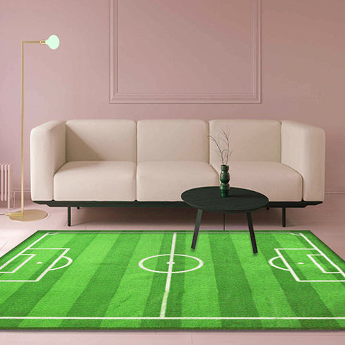 BowLift | Green Soccer Field Pattern Carpet Polyester Kids Carpet Pet Friendly Washable Non-Slip Area Rug for Bedroom