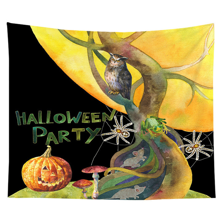 Halloween Decorative Wall Tapestry with Pumpkin Jack-O'-Lantern Print