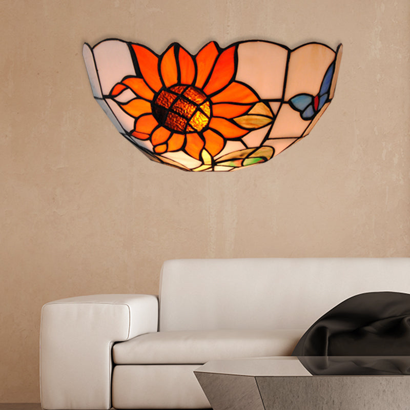 BowLift | Sunflower Wall Light with Butterfly Pattern Rustic Loft Art Glass 1-Light Wall Lamp for Bedroom