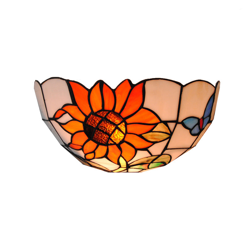 BowLift | Sunflower Wall Light with Butterfly Pattern Rustic Loft Art Glass 1-Light Wall Lamp for Bedroom
