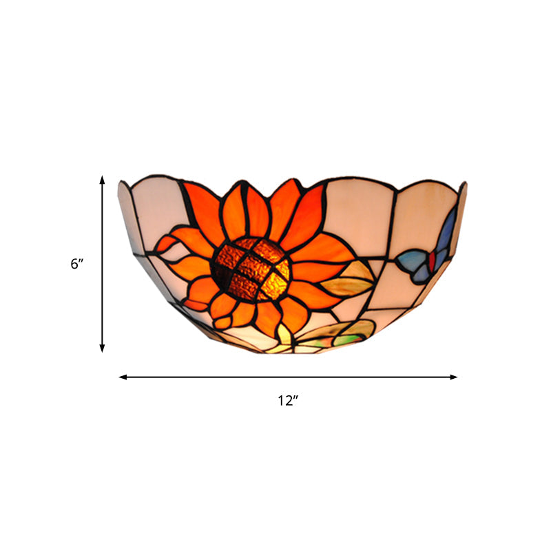BowLift | Sunflower Wall Light with Butterfly Pattern Rustic Loft Art Glass 1-Light Wall Lamp for Bedroom