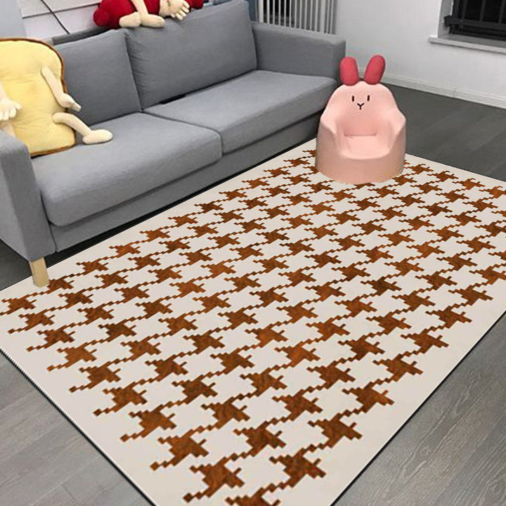 Modernist Houndstooth Pattern Carpet Orange Red Polyester Carpet Non-slip Pet-friendly Washable Carpet for Bedroom | Bowlift