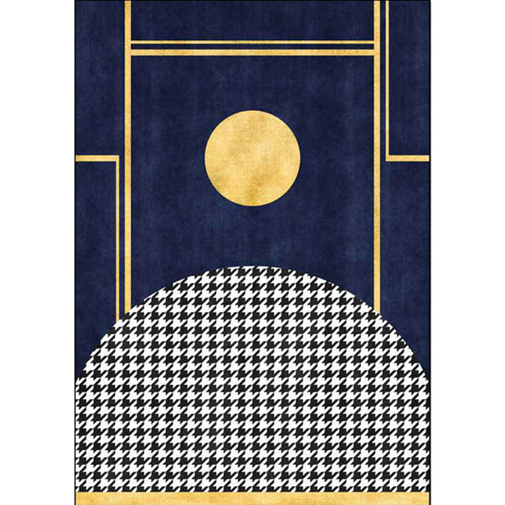 Blue geometric patterned rug with houndstooth polyester minimalist rug pet-friendly washable non-slip rug for the living room | Bowlift