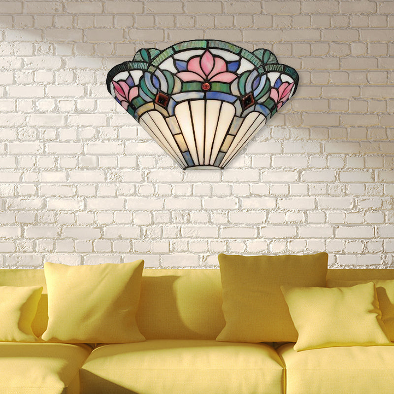 BowLift | Lotus Wall Lamp Light Traditional Stained Glass 1 Socket Wall Lighting in Pink and Green for Hallway
