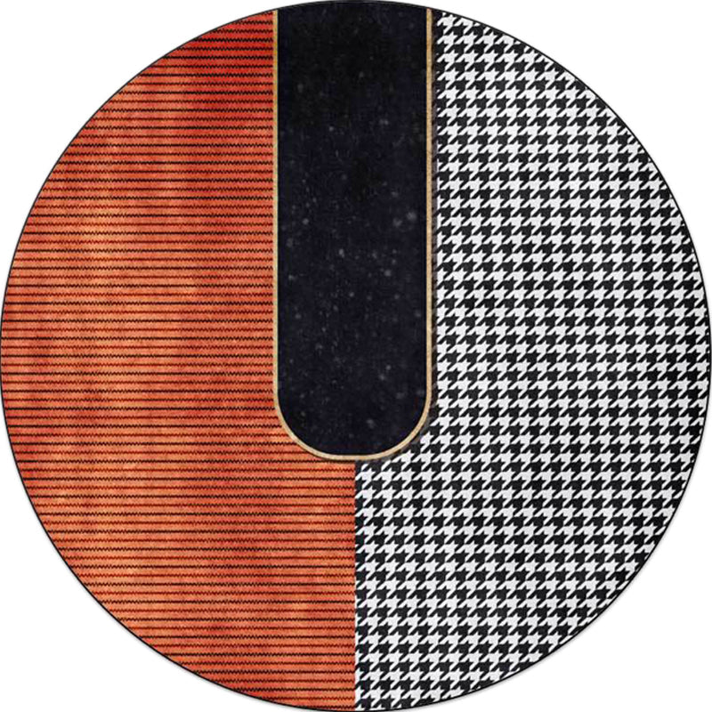 Orange Houndstooth Pattern Carpet Polyester Minimalist Carpet Pet-Friendly Washable Non-Slip Carpet for the Living Room | Bowlift