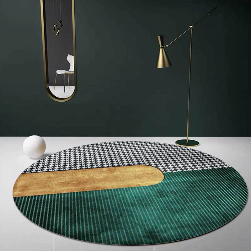 Green Living Room Carpet Modernism Houndstooth Pattern Carpet Polyester Washable Non-Slip Underlay Pet-Friendly Carpet | Bowlift