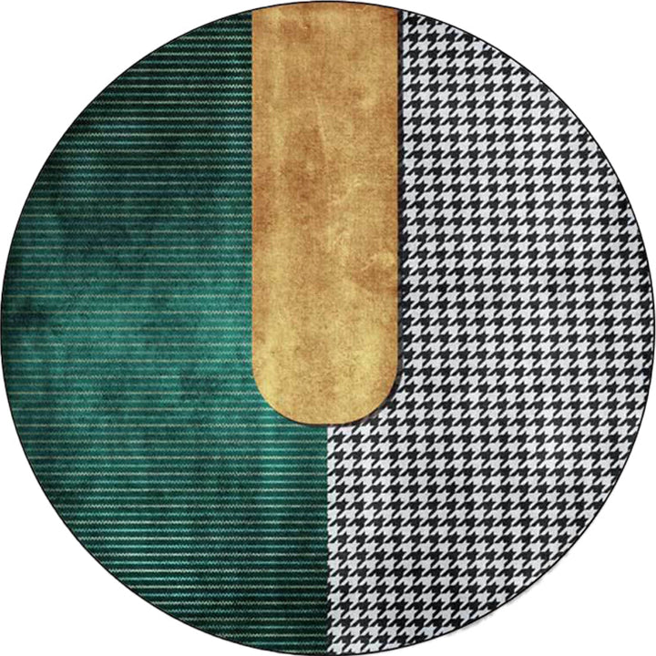 Green Living Room Carpet Modernism Houndstooth Pattern Carpet Polyester Washable Non-Slip Underlay Pet-Friendly Carpet | Bowlift