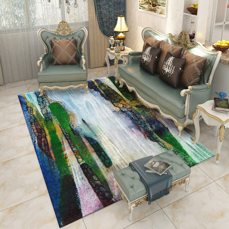 BowLift | Creative Watercolor Pattern Carpet Multicolor Industrial Rug Polyester Pet Friendly Washable Non-slip Carpet for Bedroom