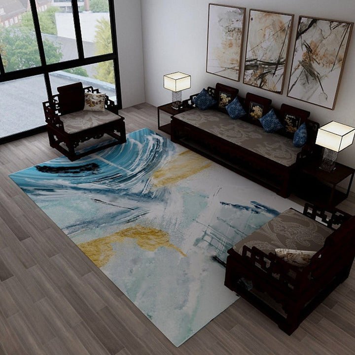 BowLift | Industrial Watercolor Pattern Carpet Blue Polyester Carpet Non-Slip Pet Friendly Washable Area Rug for Bedroom