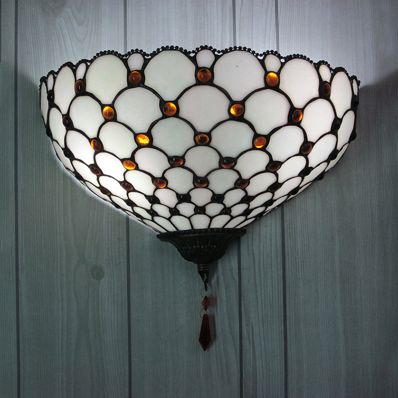 BowLift | Fish scale wall lamp with bowl shade white glass 1 light vintage wall-mounted light for outdoor use