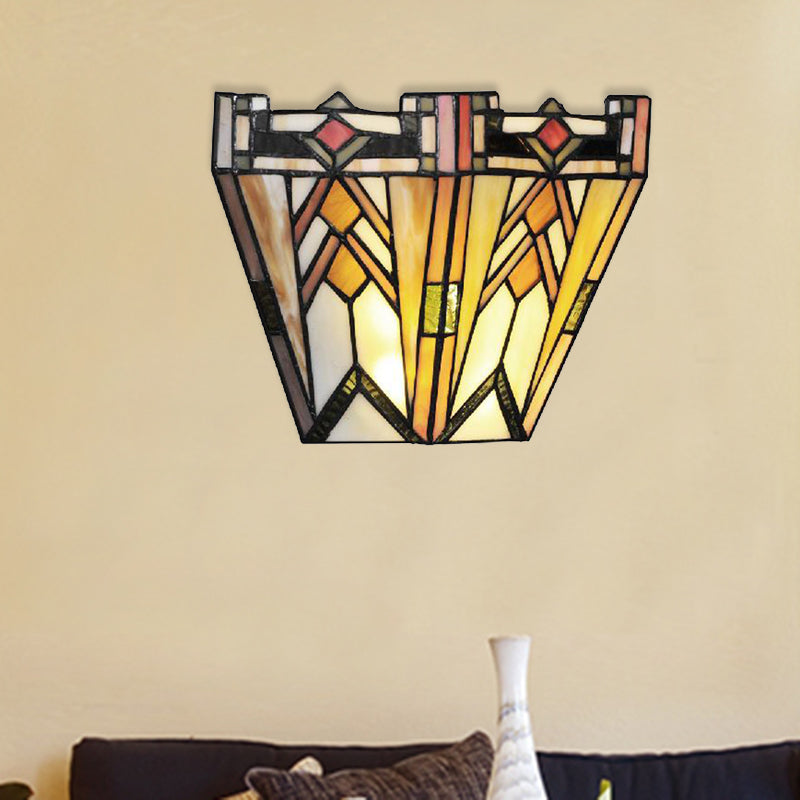 BowLift | Craftsman Geometric Wall Lamp Stained Glass 1 Light Wall Sconce in Beige for Living Room