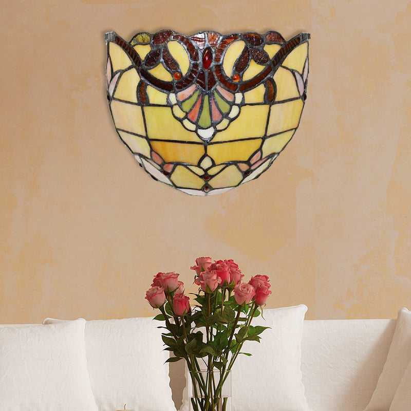 BowLift | Victorian Wall Lamp Lighting with Bowl Shade Yellow Glass 1 Light Bedroom Wall Lamp