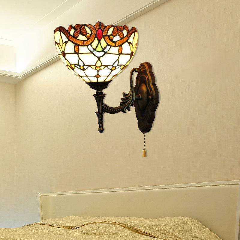 BowLift | Exterior Lighting Lead Glass Bowl with Pull Switch 1 Light Victorian Wall Lamp Lighting for Bedroom