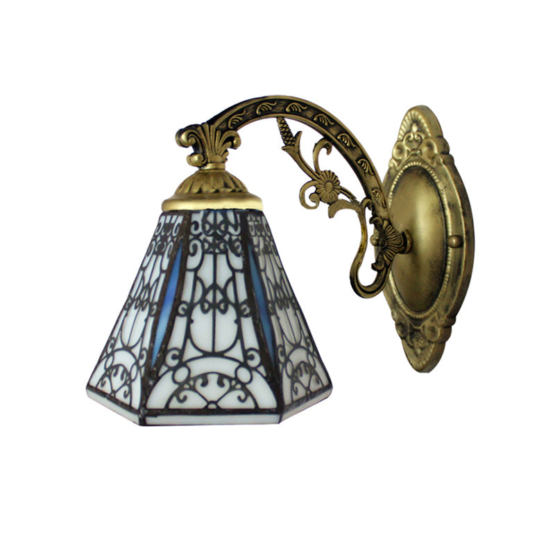 BowLift | Rustic Geometric Wall Lamp with Fence Design White and Black Glass 1 Light Wall Mount Light