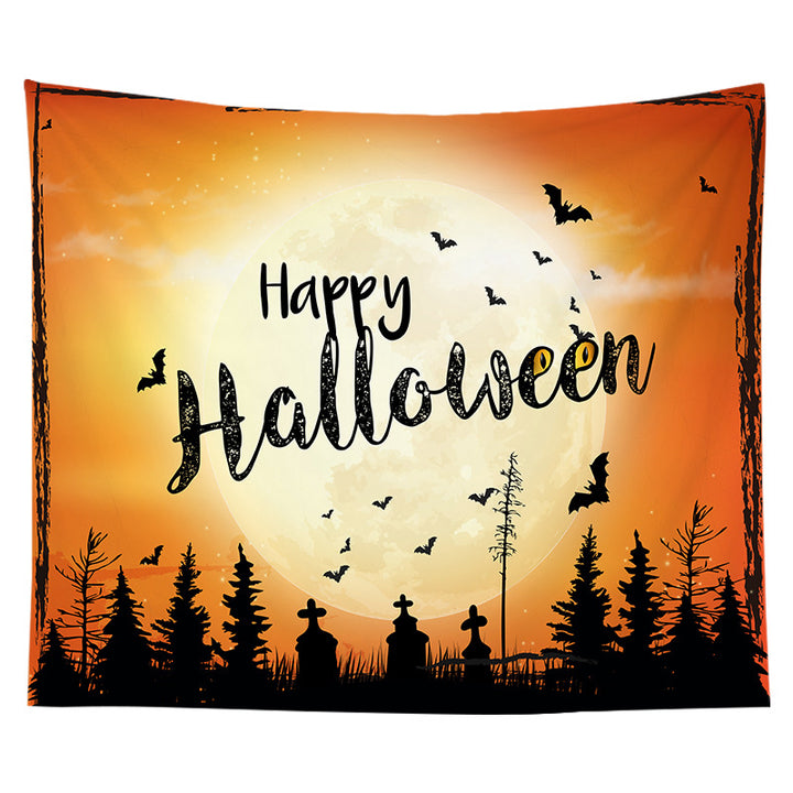 Halloween Decorative Wall Tapestry with Pumpkin Jack-O'-Lantern Print