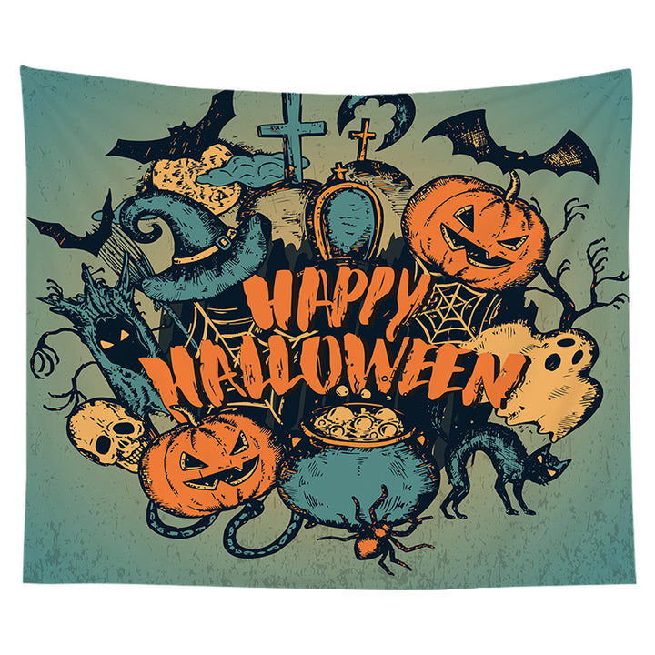 Halloween Decorative Wall Tapestry with Pumpkin Jack-O'-Lantern Print