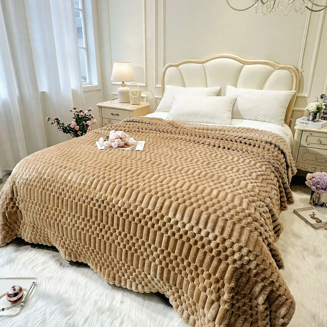 Versatile living blanket with jacquard pattern