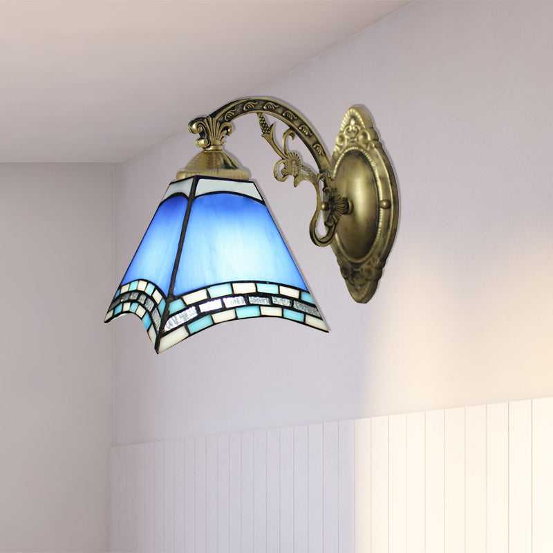 BowLift | Rustic Geometric Ceiling Pendant Colored Glass 1 Light Hanging Pendant in Blue for Dining Room
