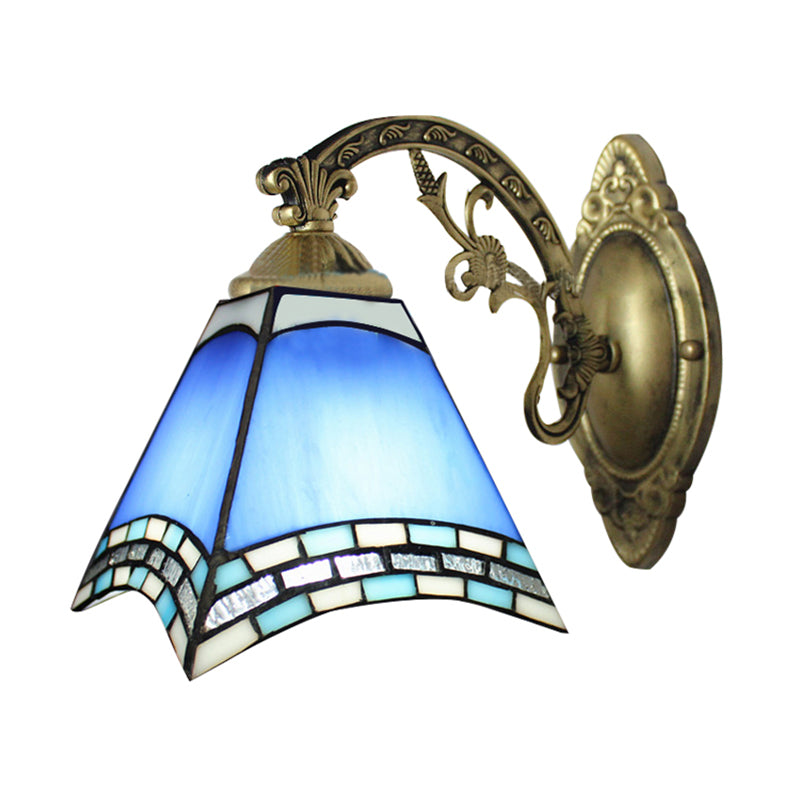 BowLift | Rustic Geometric Ceiling Pendant Colored Glass 1 Light Hanging Pendant in Blue for Dining Room
