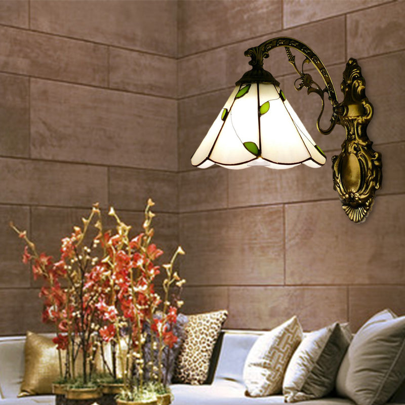 BowLift | Retro-Style Cone Wall Lamp Stained Glass 1 Light Wall Light for Stairs