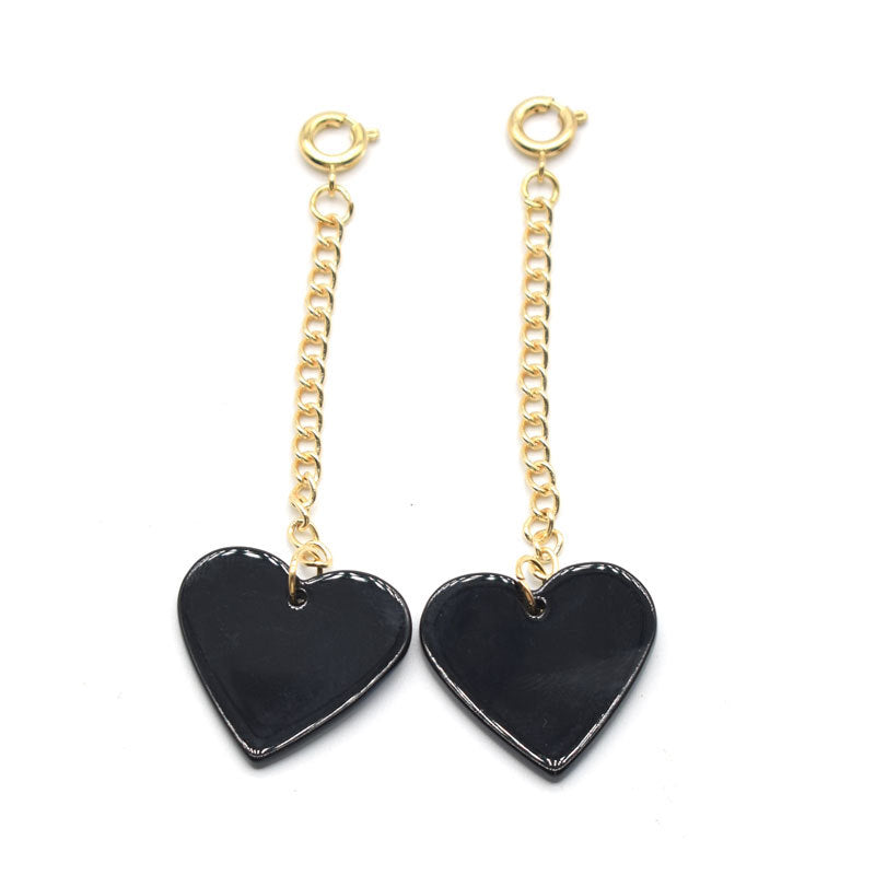 Heart-Shaped Dangle Earrings with Golden Chain Bowlift