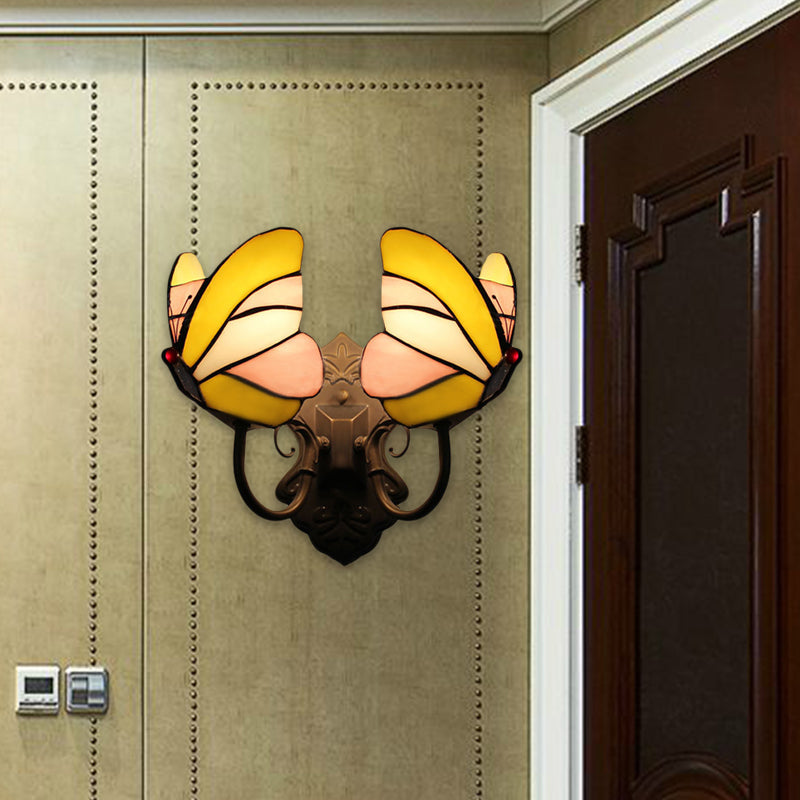 BowLift | Butterfly Wall Light Country Stained Glass 2 Lights Wall Light Lamps Light for Living Room