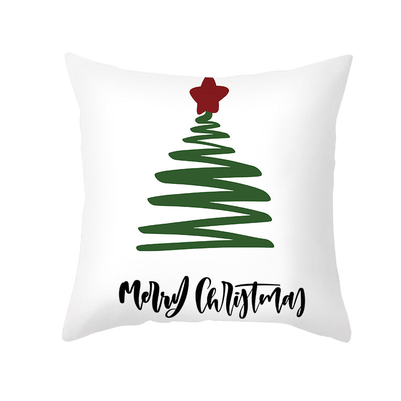Festive Holiday Linen Throw Pillow Cover with Merry Christmas Script