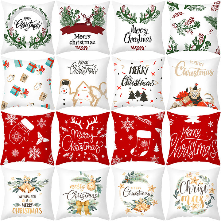 Festive Holiday Linen Throw Pillow Cover with Merry Christmas Script