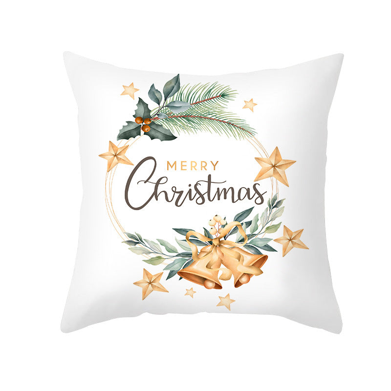 Festive Holiday Linen Throw Pillow Cover with Merry Christmas Script