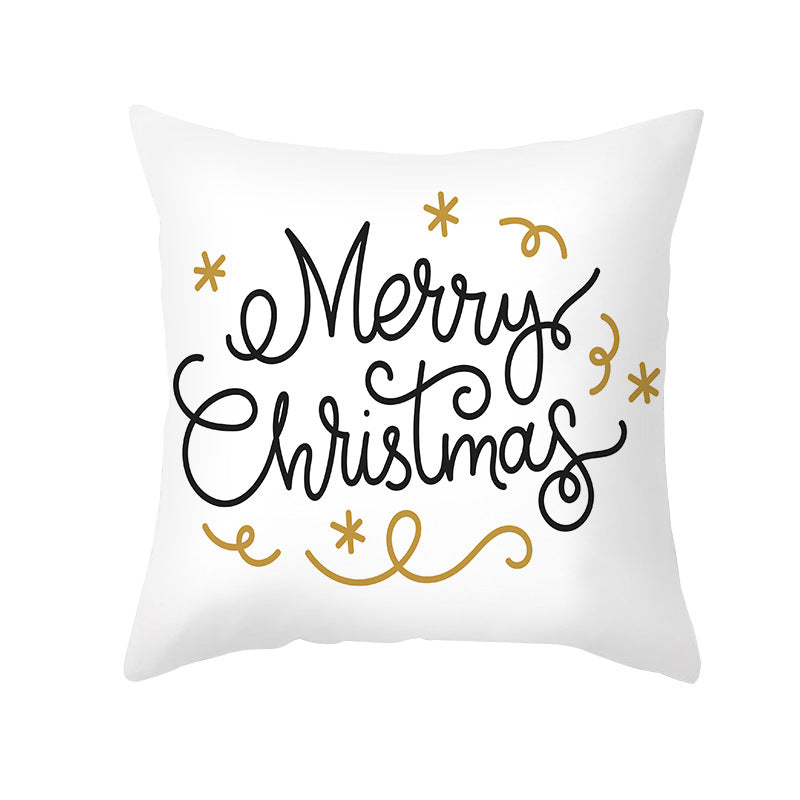Festive Holiday Linen Throw Pillow Cover with Merry Christmas Script